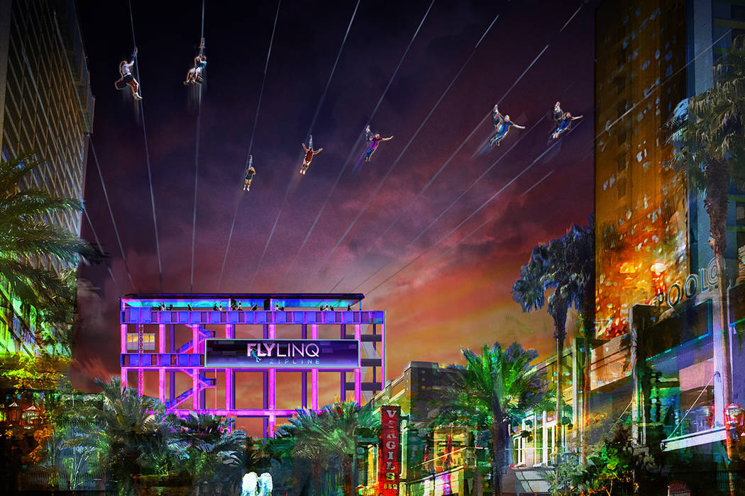 The Fly Linq zip line will feature 10 side-by-side lines that can launch all riers at once at The Linq Promenade shopping center. (Contributed rendering)