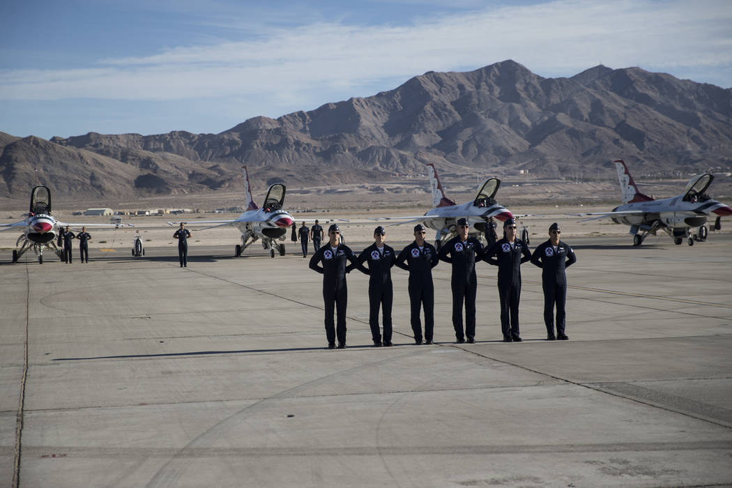 Thunderbirds pilots before performing during Aviation Nation at Nellis Air Force Base in Las Vegas, Saturday, Nov. 11, 2017. Erik Verduzco Las Vegas Review-Journal @Erik_Verduzco