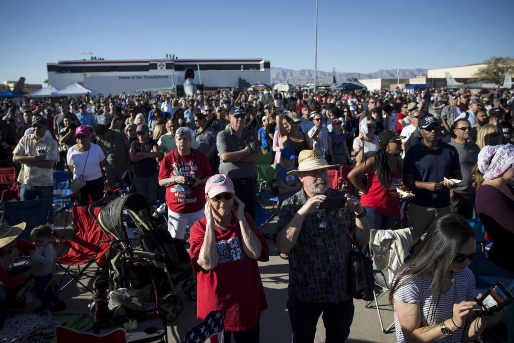 People watch as the Thunderbirds get ready to perform during Aviation Nation at Nellis Air Force Base in Las Vegas, Saturday, Nov. 11, 2017. Erik Verduzco Las Vegas Review-Journal @Erik_Verduzco