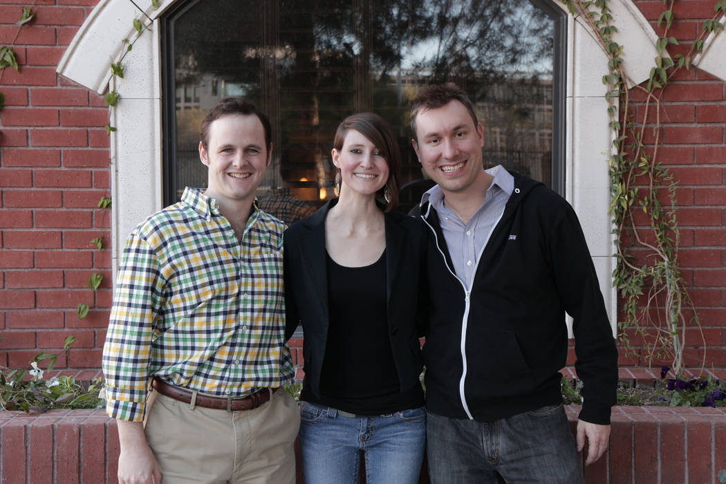 Rob Mather, left, Claire Cummings and Mike Ziethlow following a Las Vegas Startup Weekend in 2015 that led to Mather and Ziethlow launching www.busker.fm. Mike Ziethlow