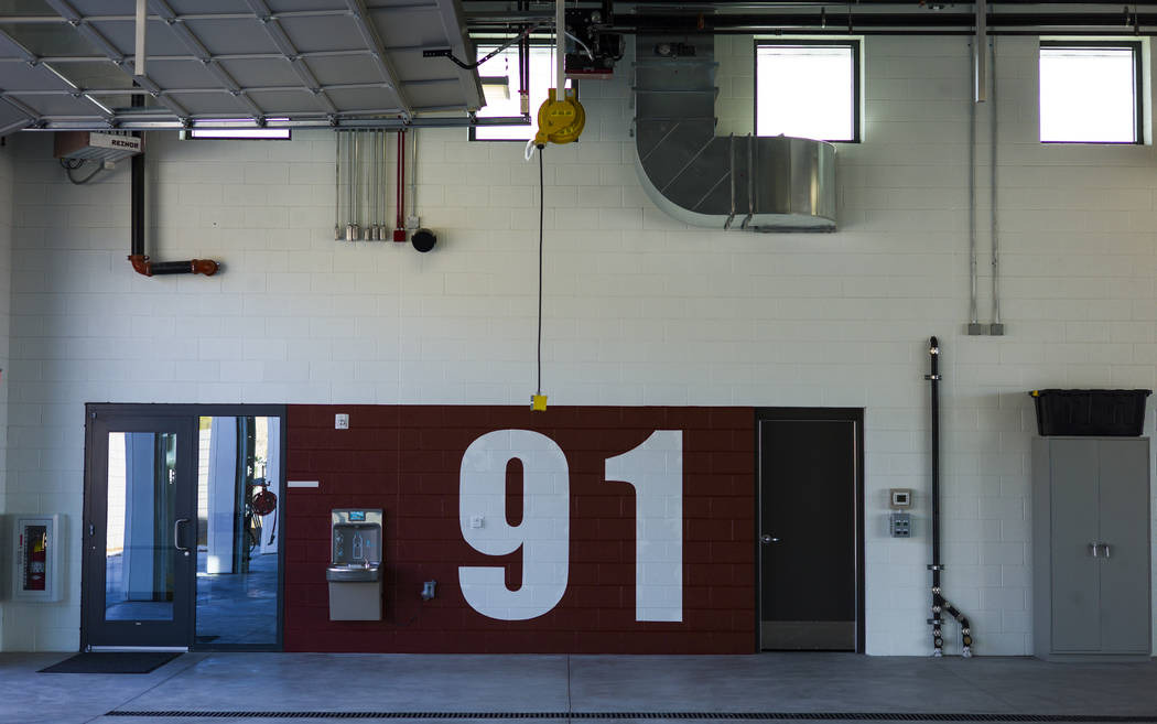 A view of the apparatus bay during a tour of Fire Station 91 in Henderson on Friday, Nov. 10, 2017. The new facility is the 10th fire station in Henderson, serving the Inspirada and Medeira Canyon ...