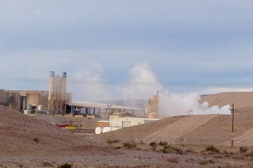 A plume of steam rises into the sky Monday morning from the US Ecology hazardous waste facility on U.S. Highway 95 south of Beatty. Daniel Patterson