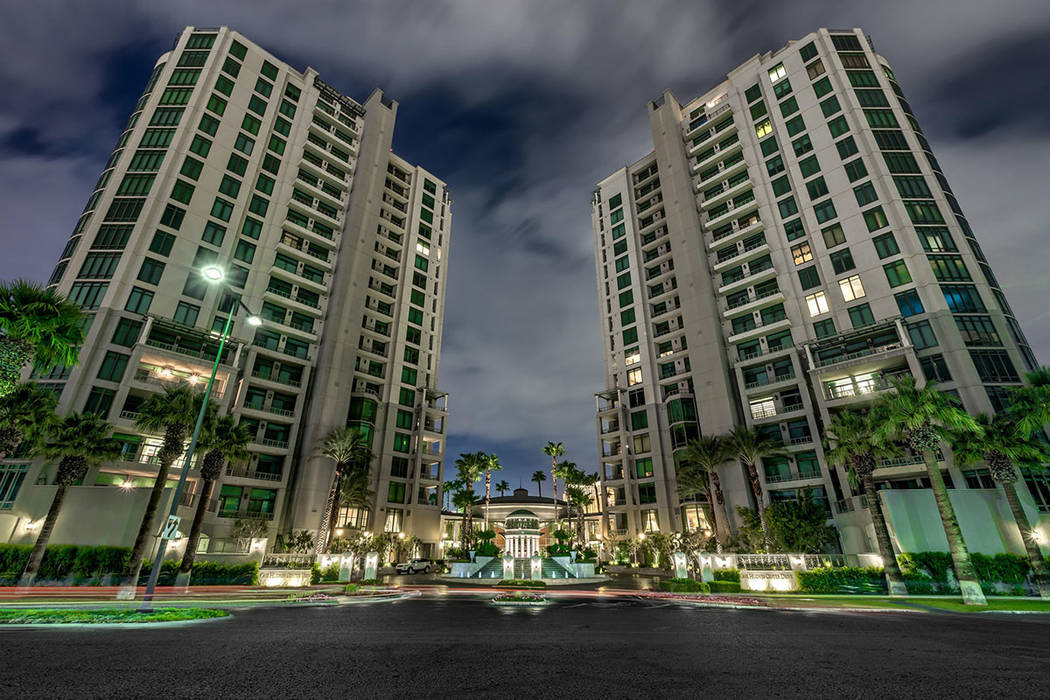 Park Towers, a high-rise condo adjacent to the Hughes Center office complex east of the Strip, opened in 2001. It is undergoing a multimillion face-lift. (Synergy|Sotheby’s International Realty)