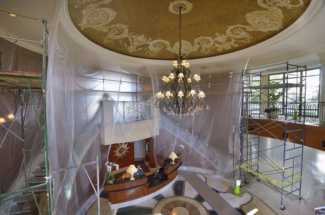 The lobby of Park Towers at Hughes Center is shown during renovation at 1 Hughes Center Drive in Las Vegas on Tuesday, Oct. 23, 2017. (Bill Hughes/Las Vegas Business Press)