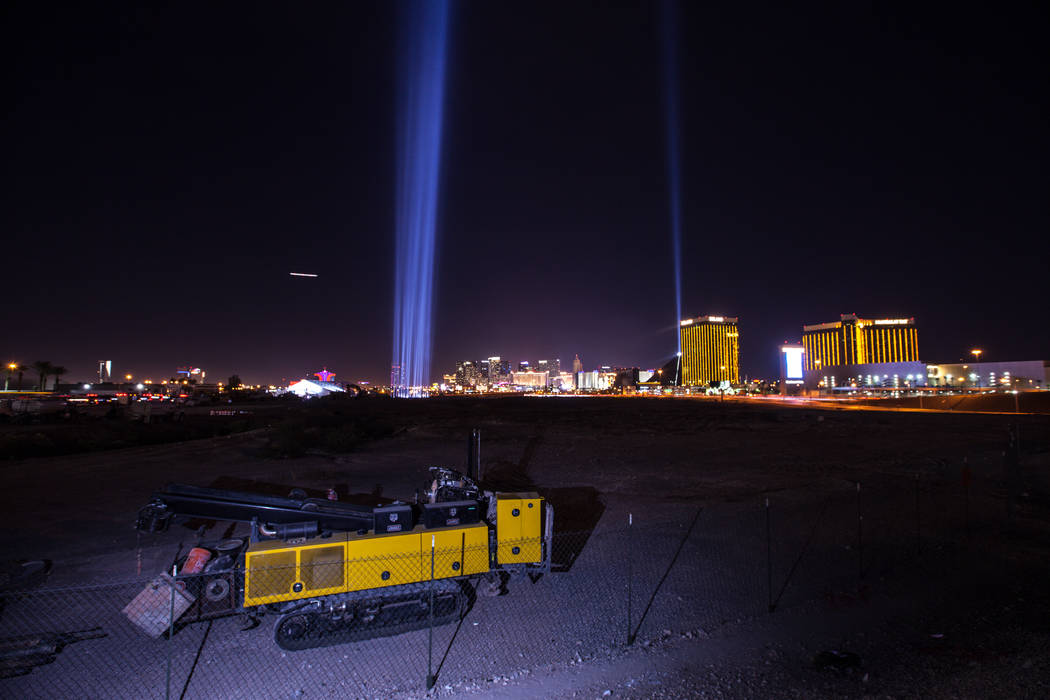 Lights are lit up at the construction site of the Raiders stadium in Las Vegas, Monday, Nov. 13, 2017. Joel Angel Juarez Las Vegas Review-Journal @jajuarezphoto