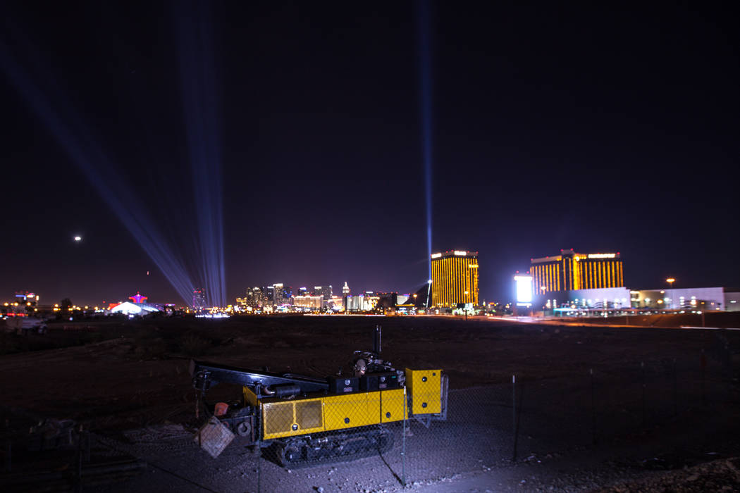 Lights are lit up at the construction site of the Raiders stadium in Las Vegas, Monday, Nov. 13, 2017. Joel Angel Juarez Las Vegas Review-Journal @jajuarezphoto