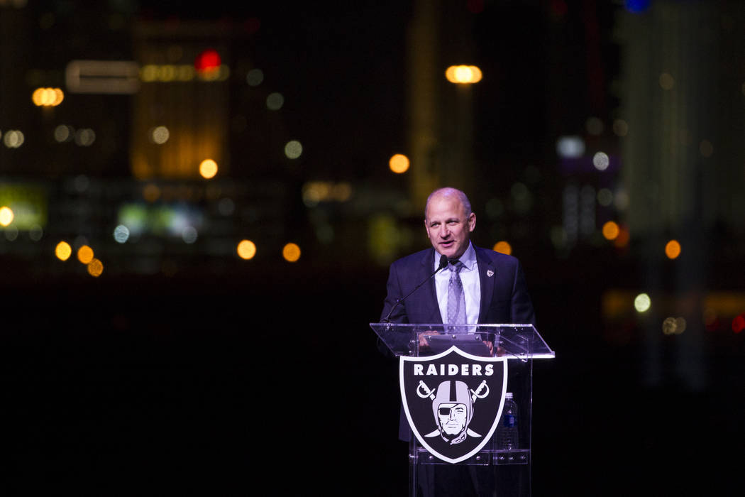 Raiders President Marc Badain during the  Raiders stadium groundbreaking ceremony in Las Vegas, Monday, Nov. 13, 2017. Erik Verduzco Las Vegas Review-Journal @Erik_Verduzco