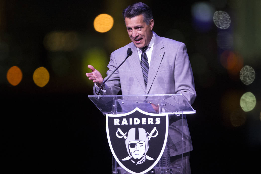 Gov. Brian Sandoval during the Raiders stadium groundbreaking ceremony in Las Vegas, Monday, Nov. 13, 2017. Erik Verduzco Las Vegas Review-Journal @Erik_Verduzco