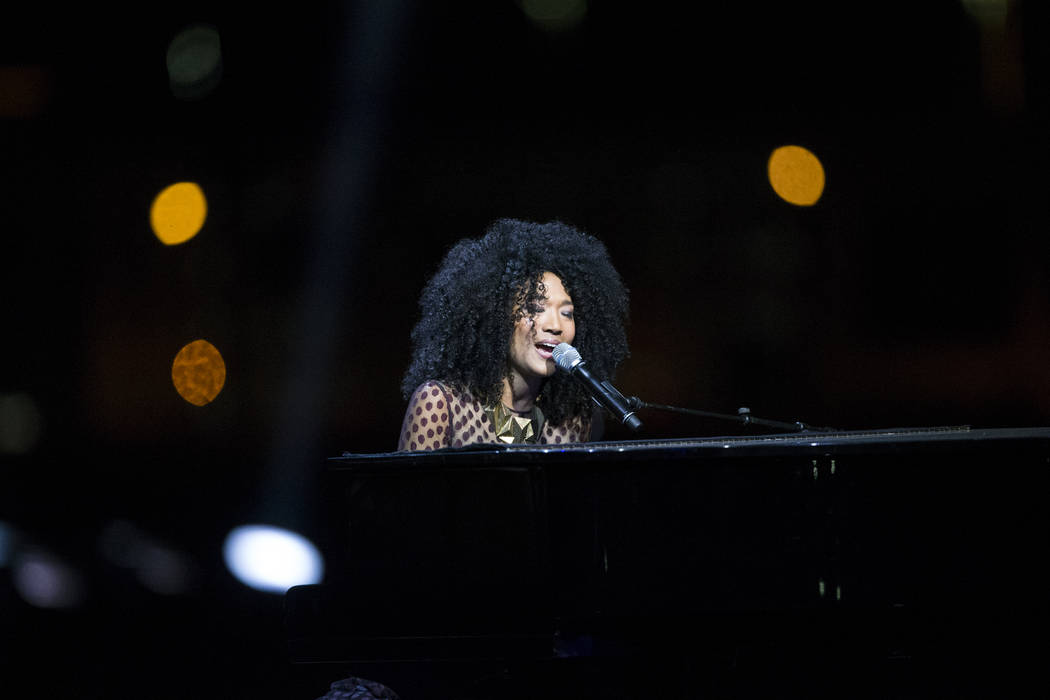 Judith Hill performs during the Raiders stadium groundbreaking ceremony in Las Vegas, Monday, Nov. 13, 2017. Erik Verduzco Las Vegas Review-Journal @Erik_Verduzco