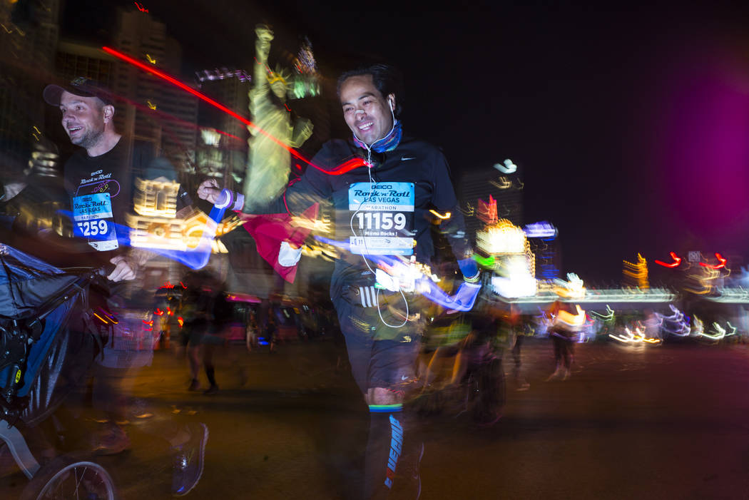 V. M. A. Quicano of Lima, Peru competes in the Rock 'n' Roll Marathon in Las Vegas on Sunday, Nov. 12, 2017. Chase Stevens Las Vegas Review-Journal @csstevensphoto