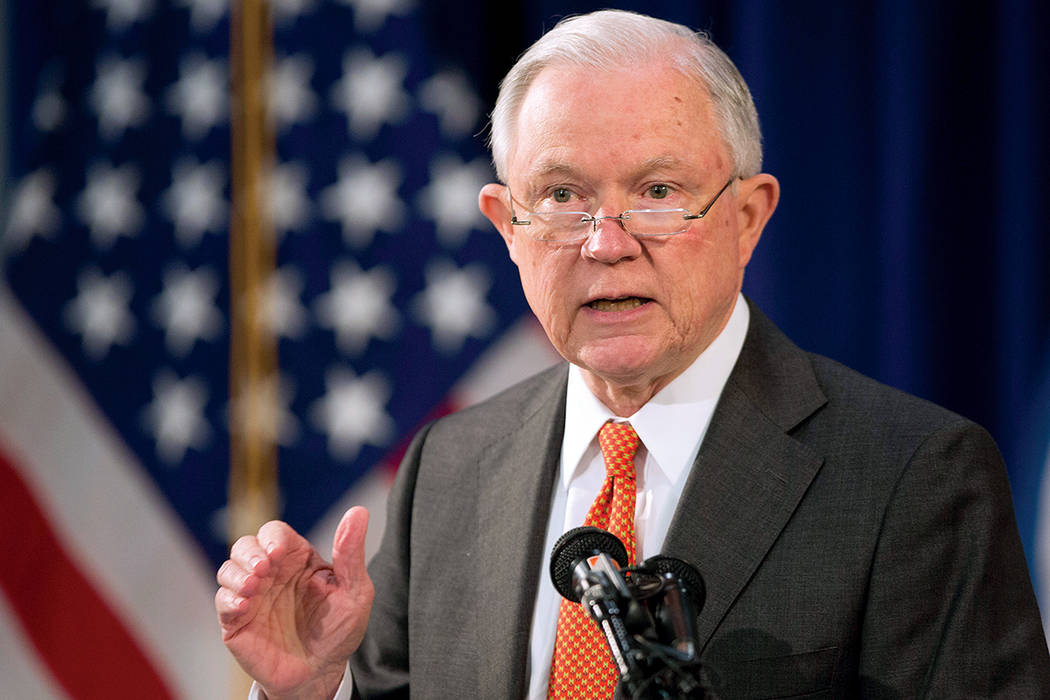Attorney General Jeff Sessions discusses the opioid crisis, Friday, Oct. 27, 2017, at John F. Kennedy International Airport in New York. (AP Photo/Mark Lennihan)