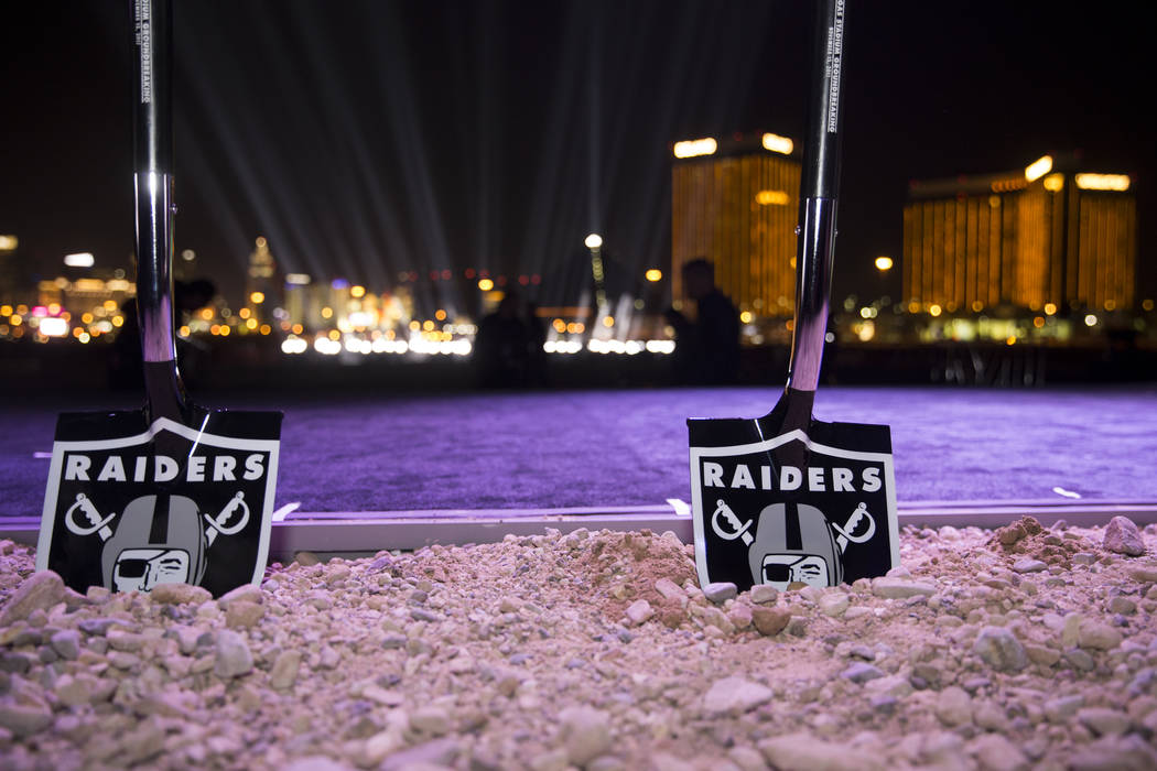 Ceremonial shovels at the site of the future Raiders stadium during the groundbreaking ceremony in Las Vegas, Monday, Nov. 13, 2017. Erik Verduzco Las Vegas Review-Journal @Erik_Verduzco
