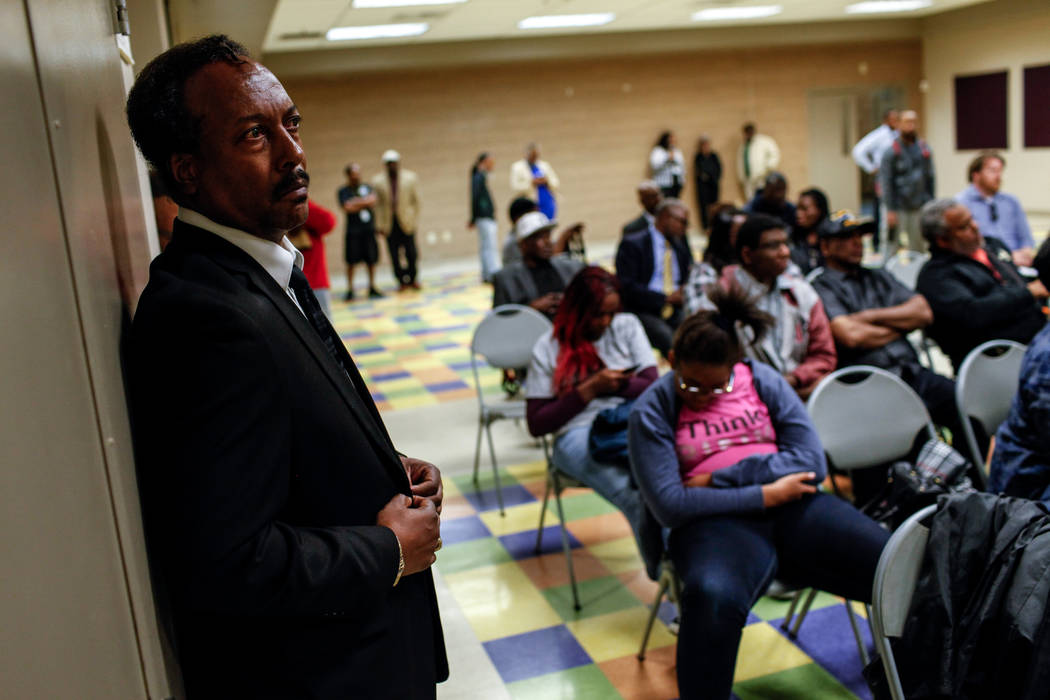 Reginald Quick, 63, of Las Vegas, listens during a town hall meeting at the Pearson Community Center discussing the future of the Moulin Rouge site in Las Vegas, Thursday, Nov. 16, 2017. Joel Ange ...