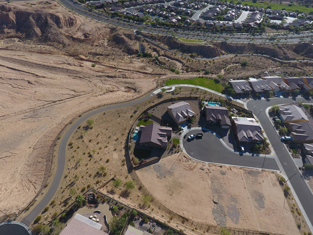 The Clark County residence of Stephen Paddock, second from left, sits on a partially developed cul-de-sac in Sun City Mesquite on Friday, Oct. 6, 2017. (Michael Quine/Las Vegas Review-Journal) @Ve ...