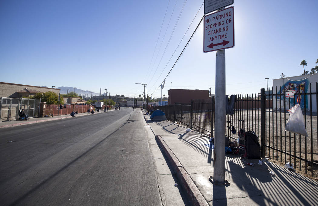 A view looking east down Foremaster Lane between Las Vegas Boulevard and Main Street in Las Vegas, Wednesday, Nov. 22, 2017. Richard Brian Las Vegas Review-Journal @vegasphotograph