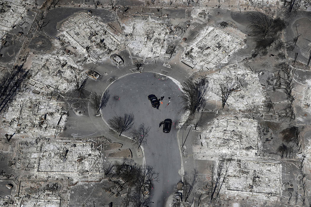 An aerial view shows the devastation of the Coffey Park neighborhood after a wildfire swept through Santa Rosa, Calif., last month. (AP Photo/Marcio Jose Sanchez, File)