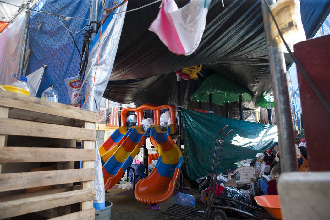 Inside an outdoor shelter created by victims living in the Unidad Habitacional de Tlalpan apartment complex, which suffered structural damage during the Sept. 19 earthquake in Mexico City, Mexico, ...