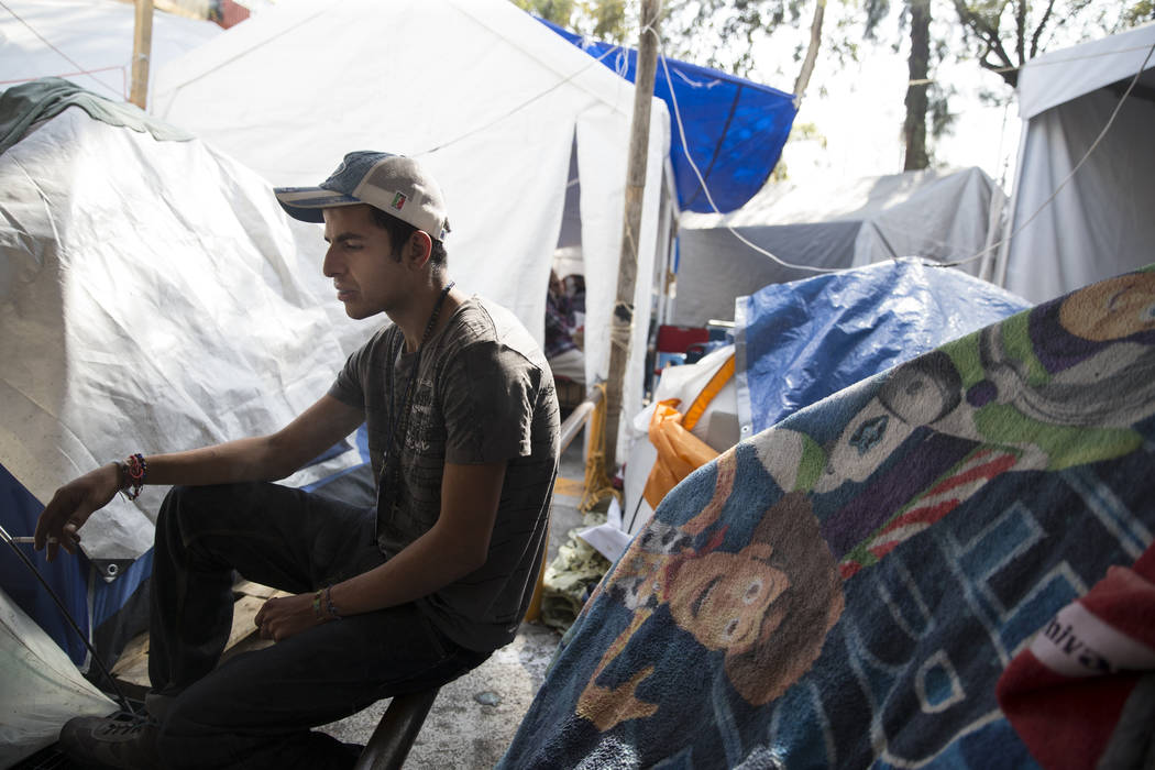 Eduardo Favela Castellanos, who is now homeless living in a tent after his apartment complex, Unidad Habitacional de Tlalpan, suffered structural damage during the Sept. 19 earthquake in Mexico Ci ...