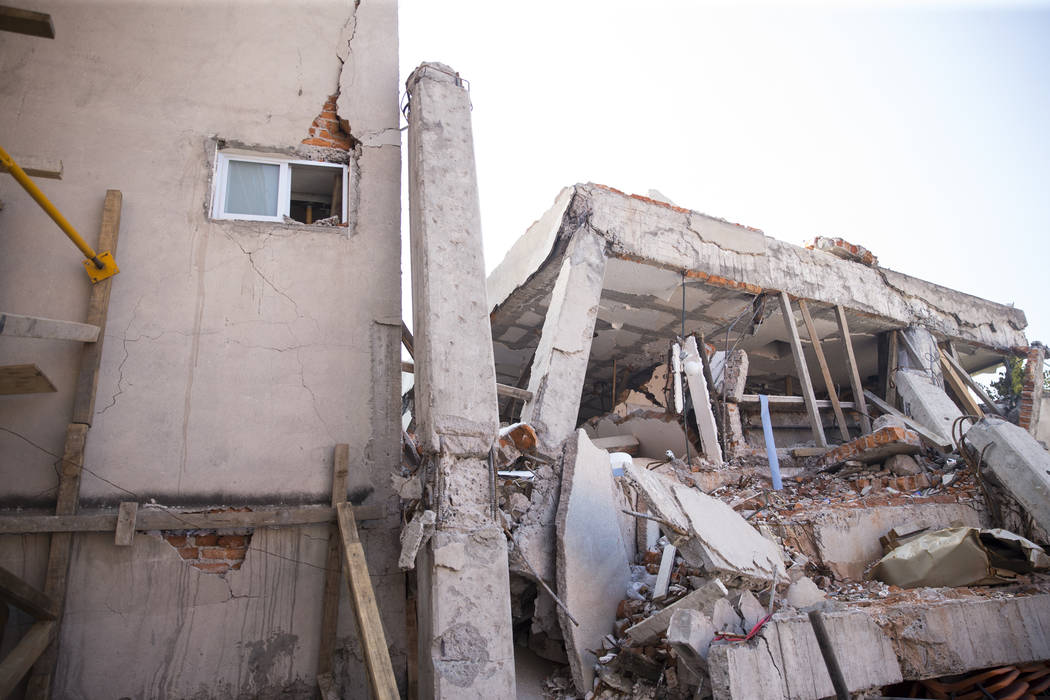 Colegio Enrique Rebsamen elementary school, which collapsed during the Sept. 19 earthquake in Mexico City, Mexico, Friday, Nov. 17, 2017. Nineteen children died in the  school collapse. Erik Verdu ...