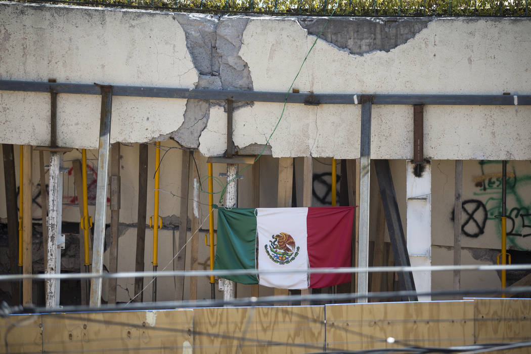 The Colegio Enrique Rebsamen elementary school, which collapsed during the Sept. 19 earthquake in Mexico City, Mexico, Friday, Nov. 17, 2017. Nineteen children died in the  school collapse. Erik V ...