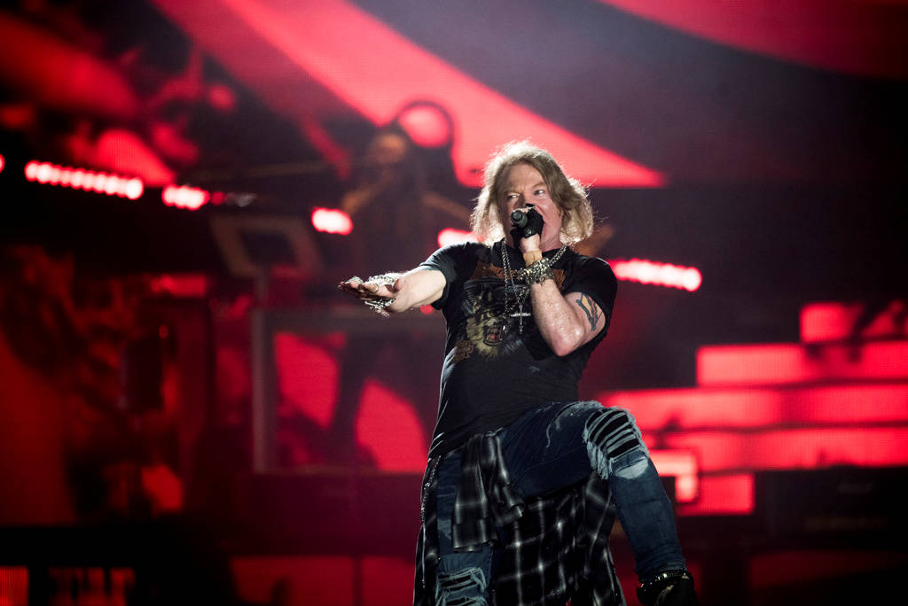 Axl Rose, lead singer of American rock band Guns N' Roses, performs at Parken Stadium in Copenhagen, Denmark June 27, 2017. Picture taken June 27, 2017. Scanpix Denmark/Mads Joakim Rimer Rasmussen ...