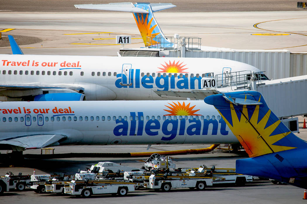 Allegiant Airlines planes sit on the tarmac at McCarran International Airport.  (Las Vegas Review-Journal)