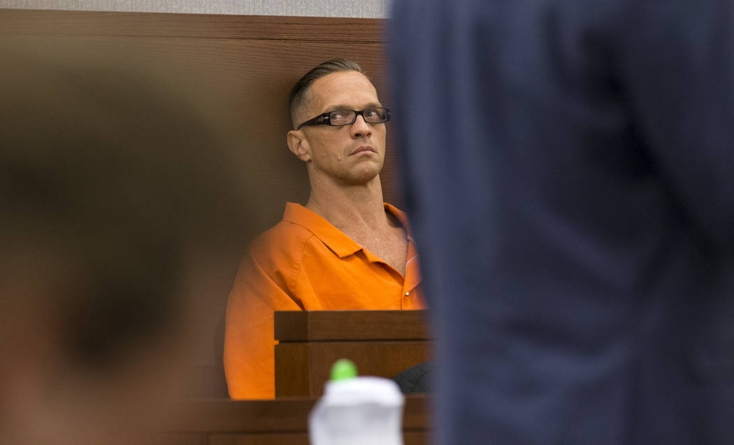 Death row inmate Scott Dozier appears before Judge Jennifer Togliatti during a hearing about his execution at the Regional Justice Center on Monday, Sept. 11, 2017, in downtown Las Vegas. Richard  ...