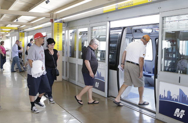 Passengers board the Monorail at MGM Station Thursday, Oct. 27, 2016, in Las Vegas. Bizuayehu Tesfaye/Las Vegas Review-Journal Follow @bizutesfaye