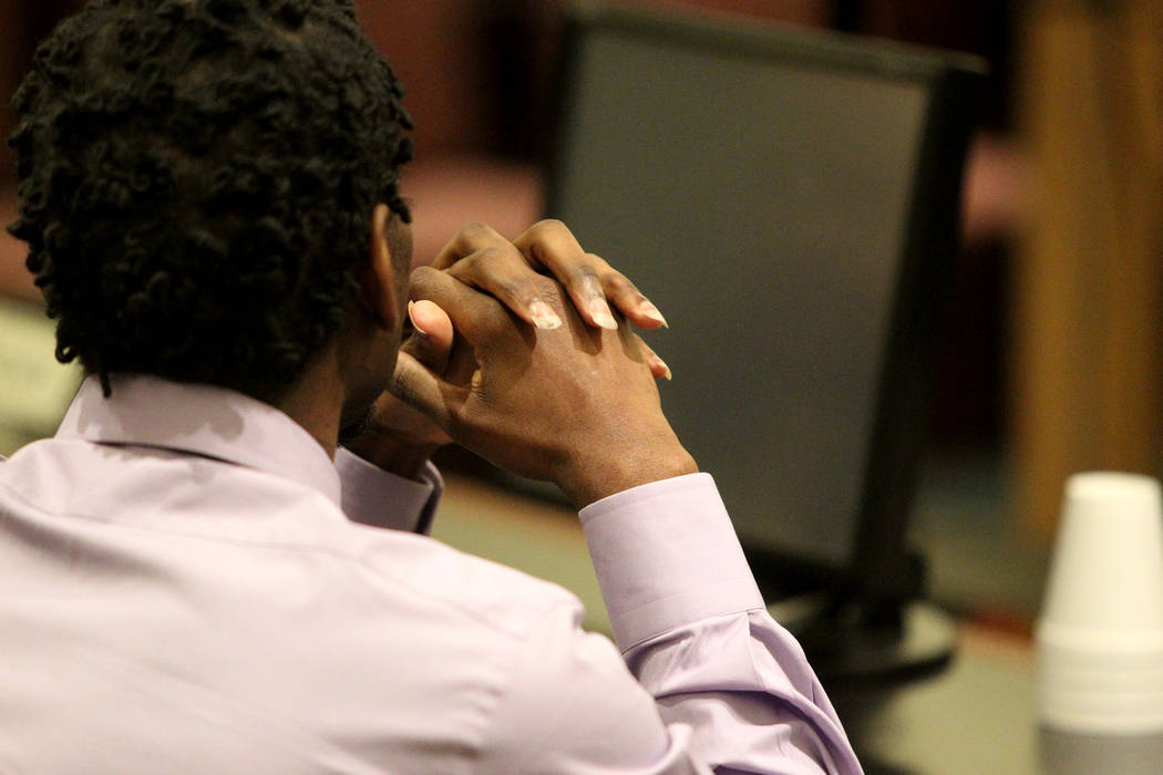 Bryan Clay waits in the courtroom at the Regional Justice Center before being found guilty on T ...