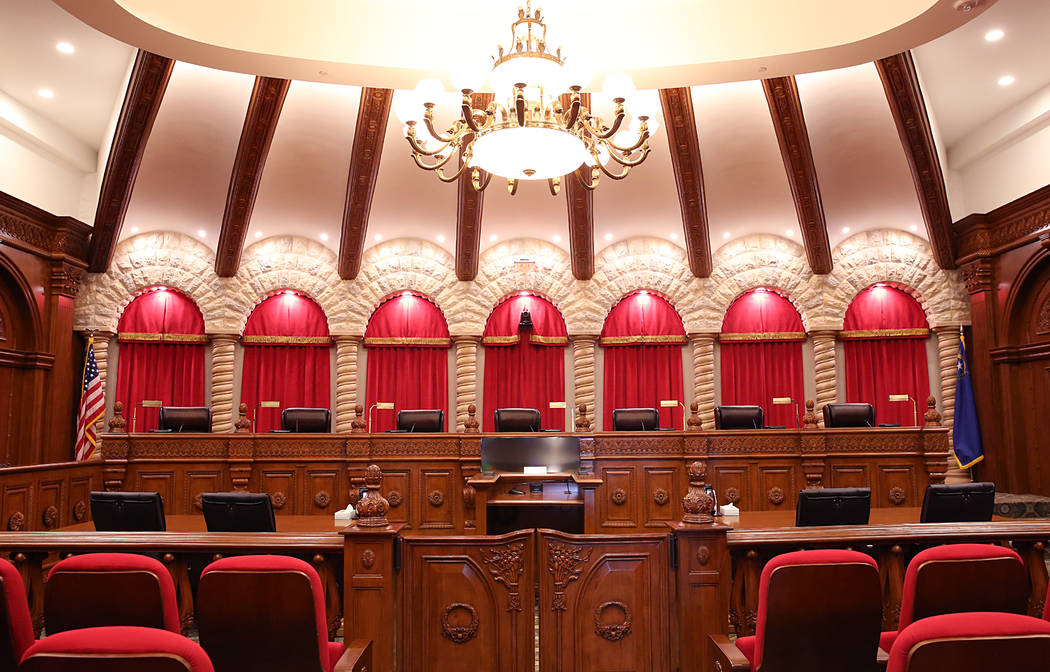 The Nevada Supreme Court courtroom. (Bizuayehu Tesfaye/Las Vegas Review-Journal) @bizutesfaye