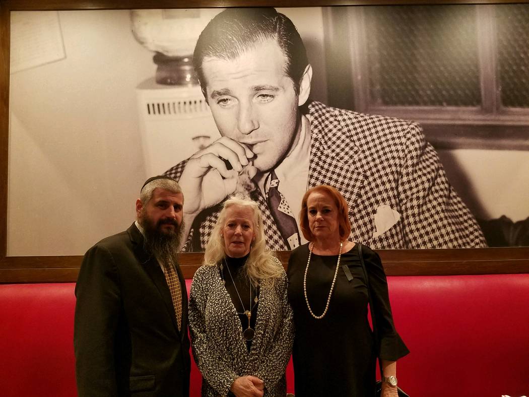 Rabbi Mendy Harlig with Cindy Rosen, center, and Wendy Rosen, granddaughters of Benjamin “Bugsy” Siegel, the Jewish mob figure widely recognized as the visionary behind modern Las Vegas. (Chab ...
