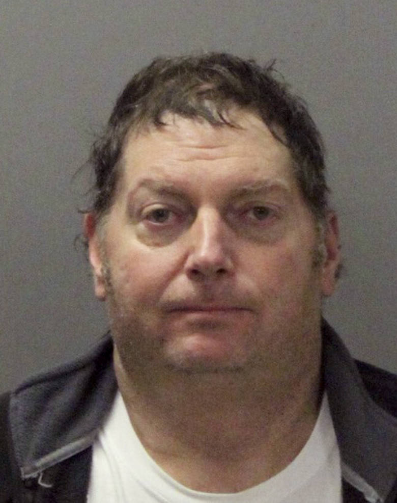 This Nov. 26, 2017 photo released by the Santa Clara Police Department shows Tracy Michael Mapes, 55, of Sacramento, Calif. Authorities say Mapes was arrested after using a drone to drop anti-medi ...