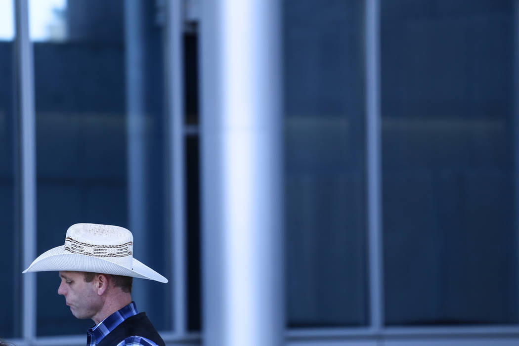 Ryan Bundy outside the Lloyd George U.S. Courthouse in Las Vegas after his brother Ammon Bundy's release from custody Thursday, Nov. 30, 2017. Ammon Bundy's trial related to a 2014 Bunkerville sta ...