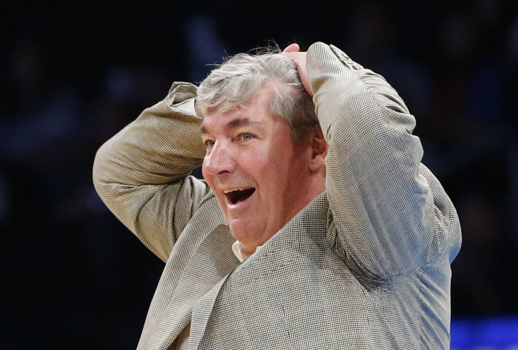 FILE- In this Wednesday, June 7, 2017, file photo, New York Liberty head coach Bill Laimbeer reacts to a referee's call in the second half of an WNBA basketball game against the Atlanta Dream in N ...