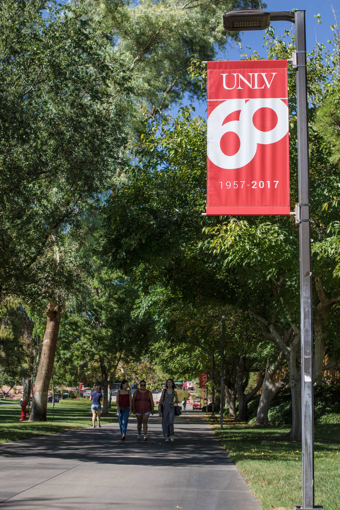 60th anniversary signs are displayed around campus at UNLV on Thursday, Sep. 14, 2017, in Las Vegas. Morgan Lieberman Las Vegas Review-Journal