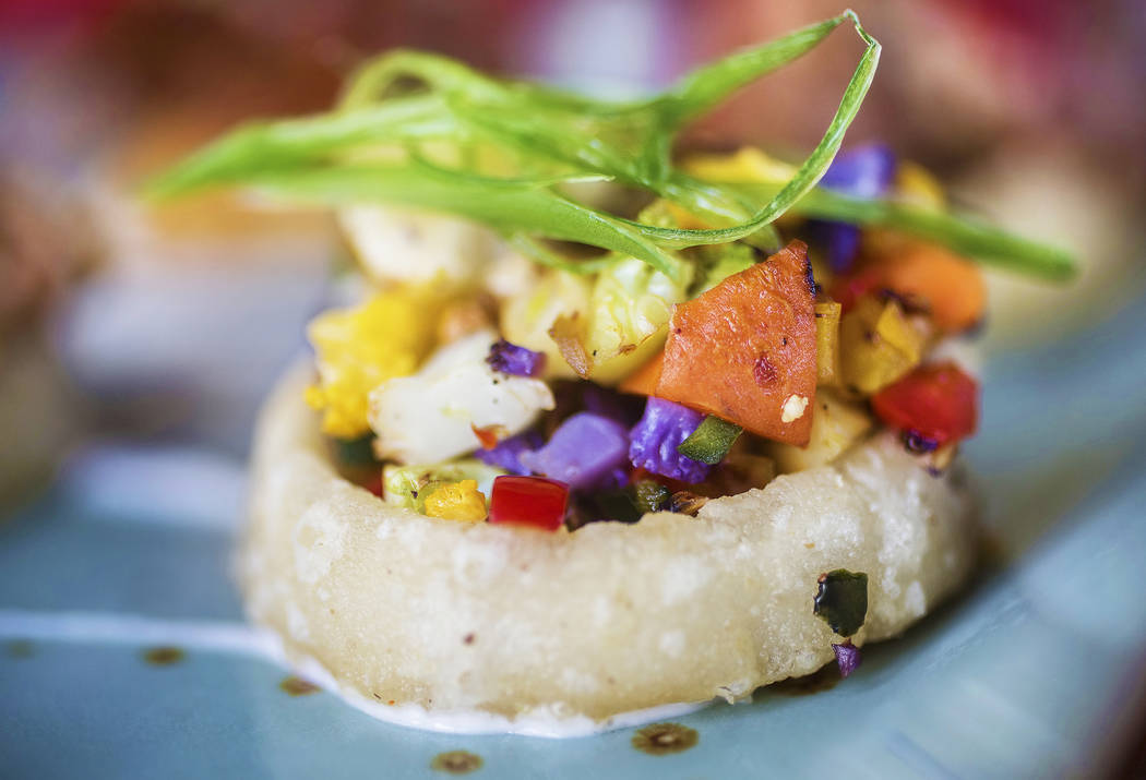Sope sampler with barbacoa, carnitas and roasted vegetables at Bandito Latin Kitchen & Cantina on Saturday, Dec. 2, 2017, in Las Vegas. Benjamin Hager Las Vegas Review-Journal @benjaminhphoto
