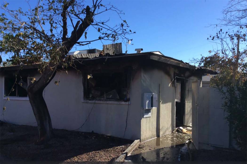Two children were taken to University Medical Center for smoke inhalation after a fire at an apartment building in the 2600 block of Mesquite Avenue in central Las Vegas, Friday, Dec. 1, 2017. (La ...