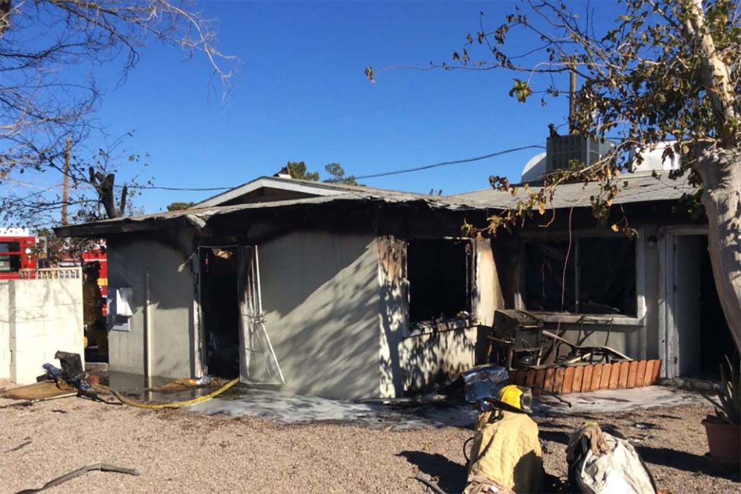 Two children were taken to University Medical Center for smoke inhalation after a fire at an apartment building in the 2600 block of Mesquite Avenue in central Las Vegas, Friday, Dec. 1, 2017. (La ...