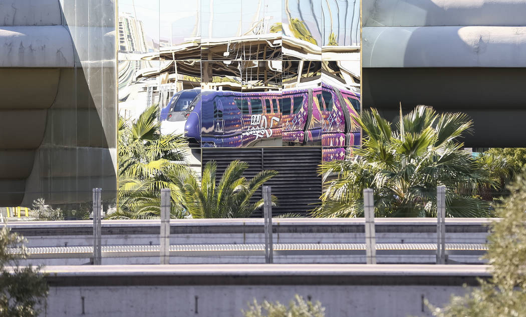 The Las Vegas Monorail reflects on the MGM Grand on Friday, Dec. 15, 2017. Richard Brian Las Vegas Review-Journal @vegasphotograph