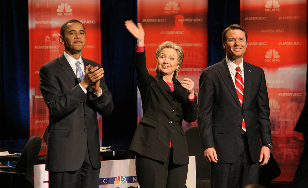 Las Vegas News Bureau
Barack Obama, Hillary Clinton and John Edwards at the Democratic Presidential Debate @ Cashman Center. 1/15/08

Barack Obama US President 2009-