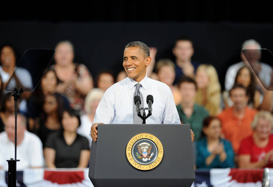 U.S. President Barack Obama addresses supporters at Cashman Center in Las Vegas. Wednesday, September 12, 2012. Credit: Darrin Bush/Las Vegas News Bureau