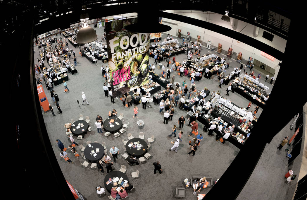 Overhead view of the show floor at the Food Fanatics Live convention at the Cashman Convention Center in Las Vegas on Wednesday, June 1, 2016. CREDIT: Mark Damon/Las Vegas News Bureau