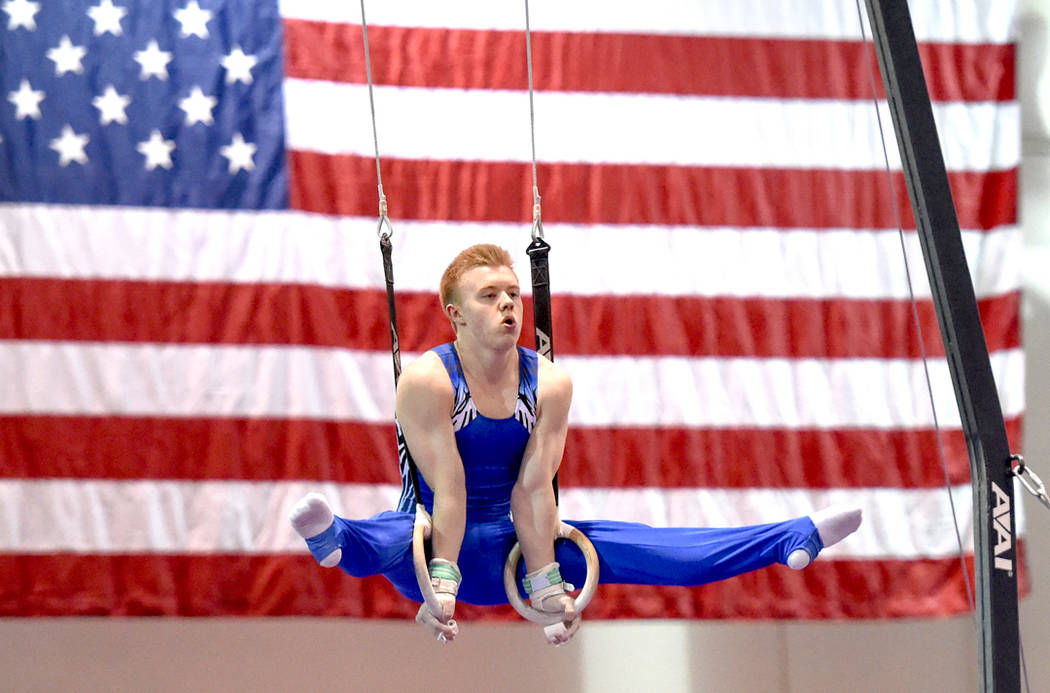 Cameron Bock of SCATS Gym competes on the rings during the mens gymnastic Winter Cup Challenge at Cashman Center in Las Vegas. Saturday, February 20, 2016.  CREDIT: Glenn Pinkerton/Las Vegas News  ...