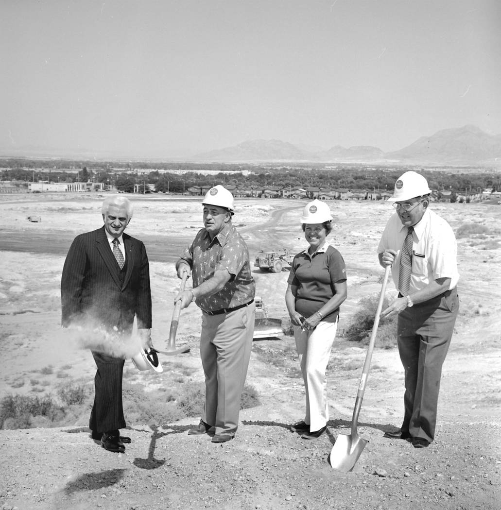 Cashman Center groundbreaking ceremony. From left, Caesars Palace executive Harry Wald, Clark County Commissioner Jack Petitti, Boulder City Councilwoman Gene Segerblom and Las Vegas City Councilm ...