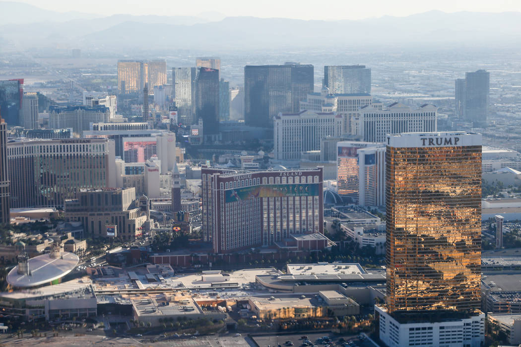 A view of the Strip as seen from inside a helicopter piloted by Joe Munoz, 41, of Maverick Helicopters, in Las Vegas, Friday, Dec. 1, 2017. Joel Angel Juarez Las Vegas Review-Journal @jajuarezphoto