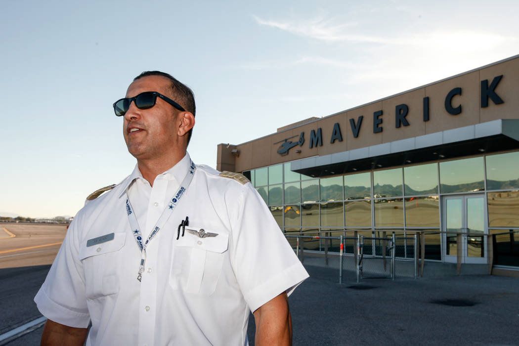 Maverick Helicopters Pilot Joe Munoz, 41, poses for a portrait at McCarran International Airport in Las Vegas, Friday, Dec. 1, 2017. Joel Angel Juarez Las Vegas Review-Journal @jajuarezphoto