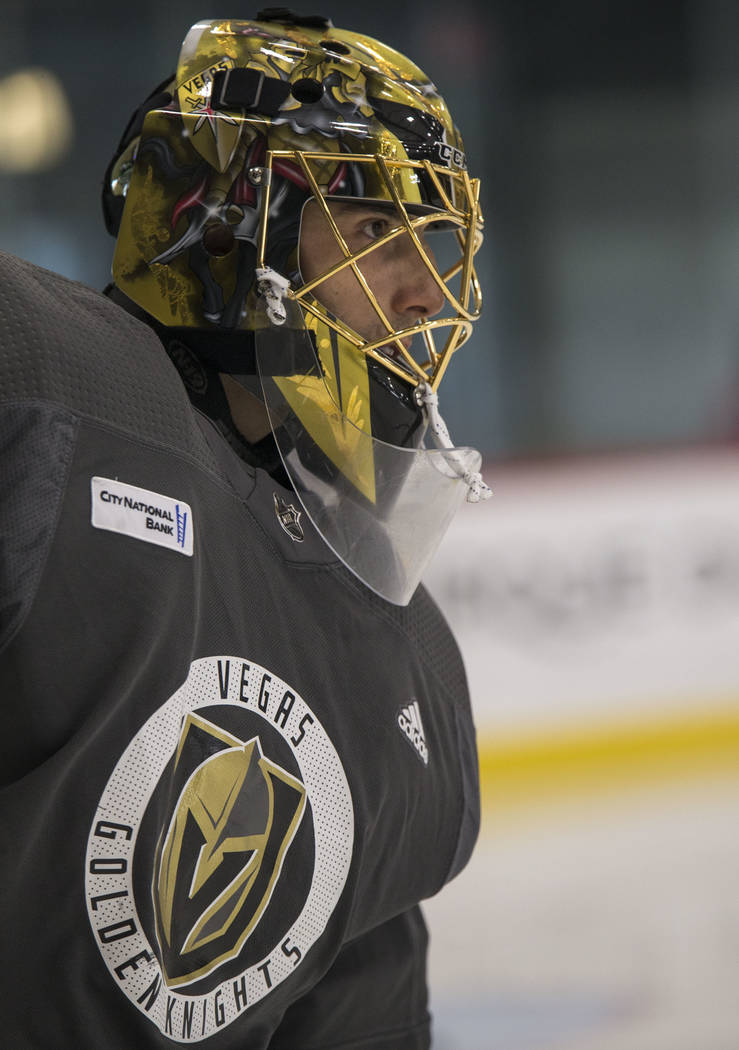 Vegas Golden Knights goalie Marc-Andre Fleury on the ice during the NHL team's practice at the City National Arena in Las Vegas, Wednesday, Dec. 6, 2017. Richard Brian Las Vegas Review-Journal @ve ...