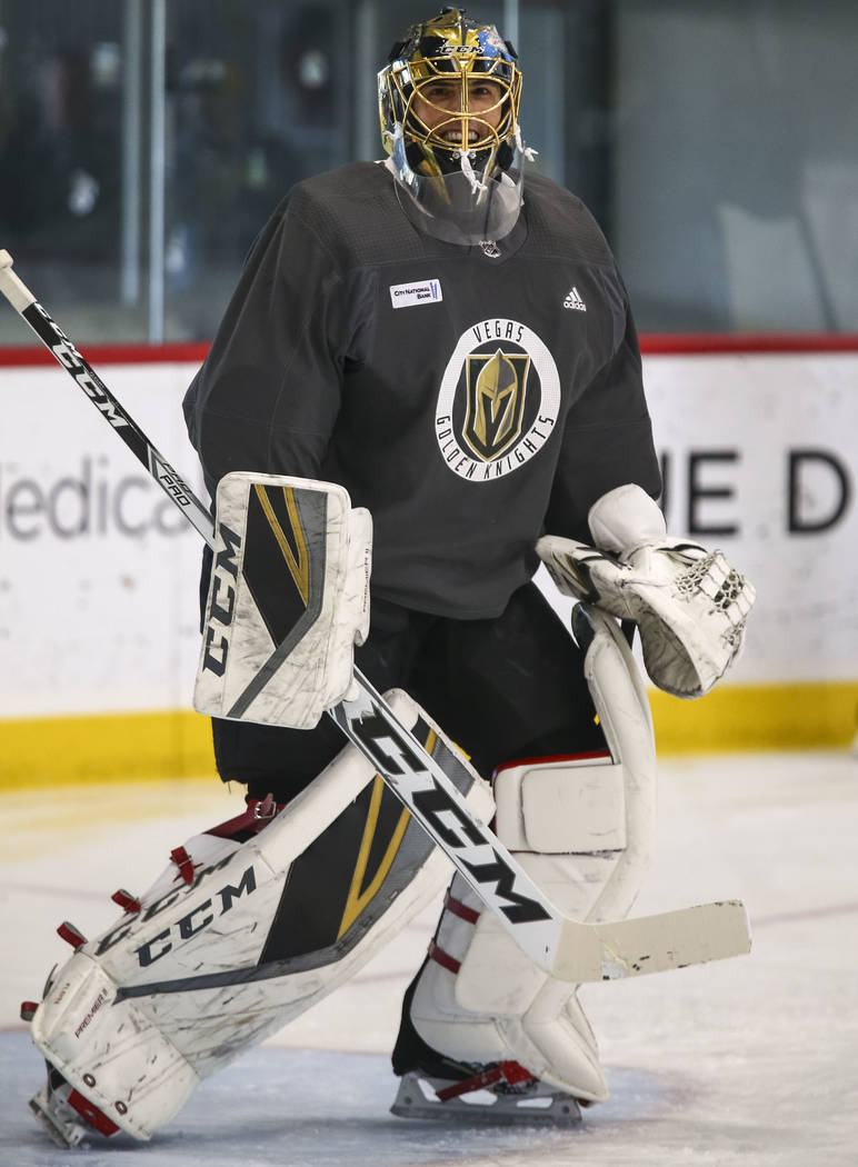 Vegas Golden Knights goalie Marc-Andre Fleury on the ice during the NHL team's practice at the City National Arena in Las Vegas, Wednesday, Dec. 6, 2017. Richard Brian Las Vegas Review-Journal @ve ...