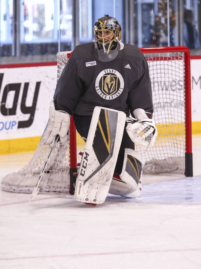 Vegas Golden Knights goalie Marc-Andre Fleury on the ice during the NHL team's practice at the City National Arena in Las Vegas, Wednesday, Dec. 6, 2017. Richard Brian Las Vegas Review-Journal @ve ...