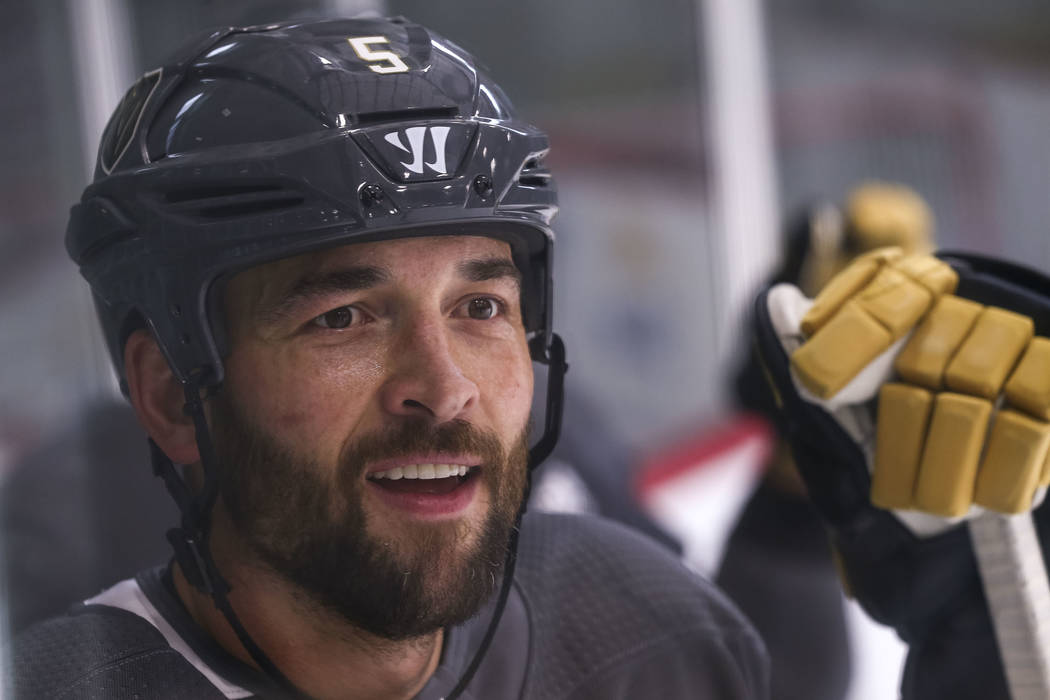 Vegas Golden Knights defenseman Deryk Engelland (5) on the ice during the NHL team's practice at the City National Arena in Las Vegas, Wednesday, Dec. 6, 2017. Richard Brian Las Vegas Review-Journ ...
